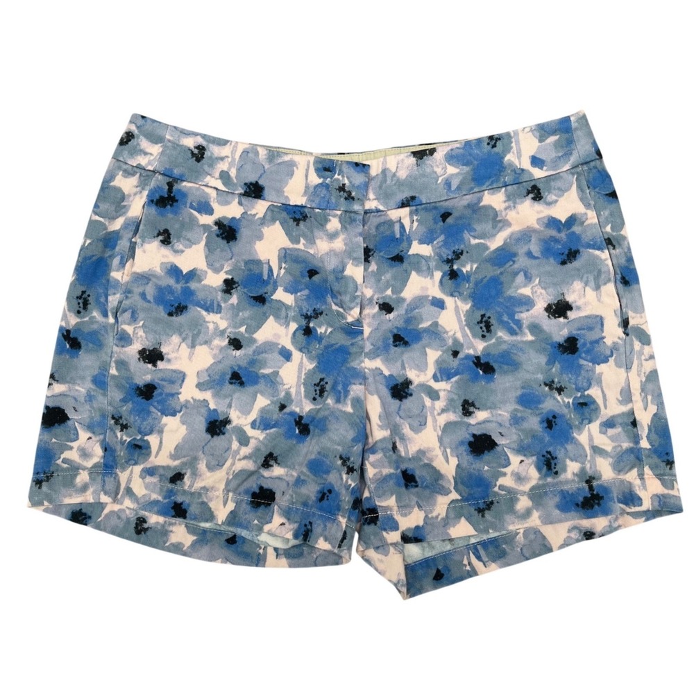 J.Crew Floral Chino Shorts Womens 4 Blue White Good Watercolor Print Stretch
